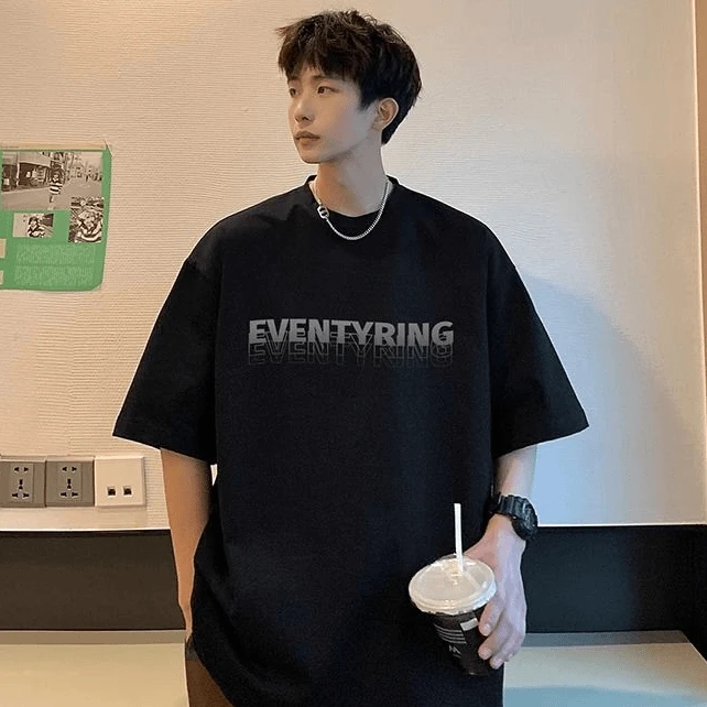 美式夏季T恤短袖字母印花百搭宽松港风情侣t恤潮流男士pansk短袖