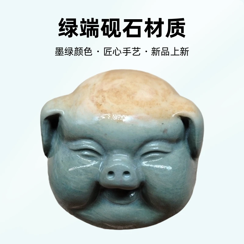 匠心手艺掌中游青，绿端砚石随行把玩，茶宠小摆件