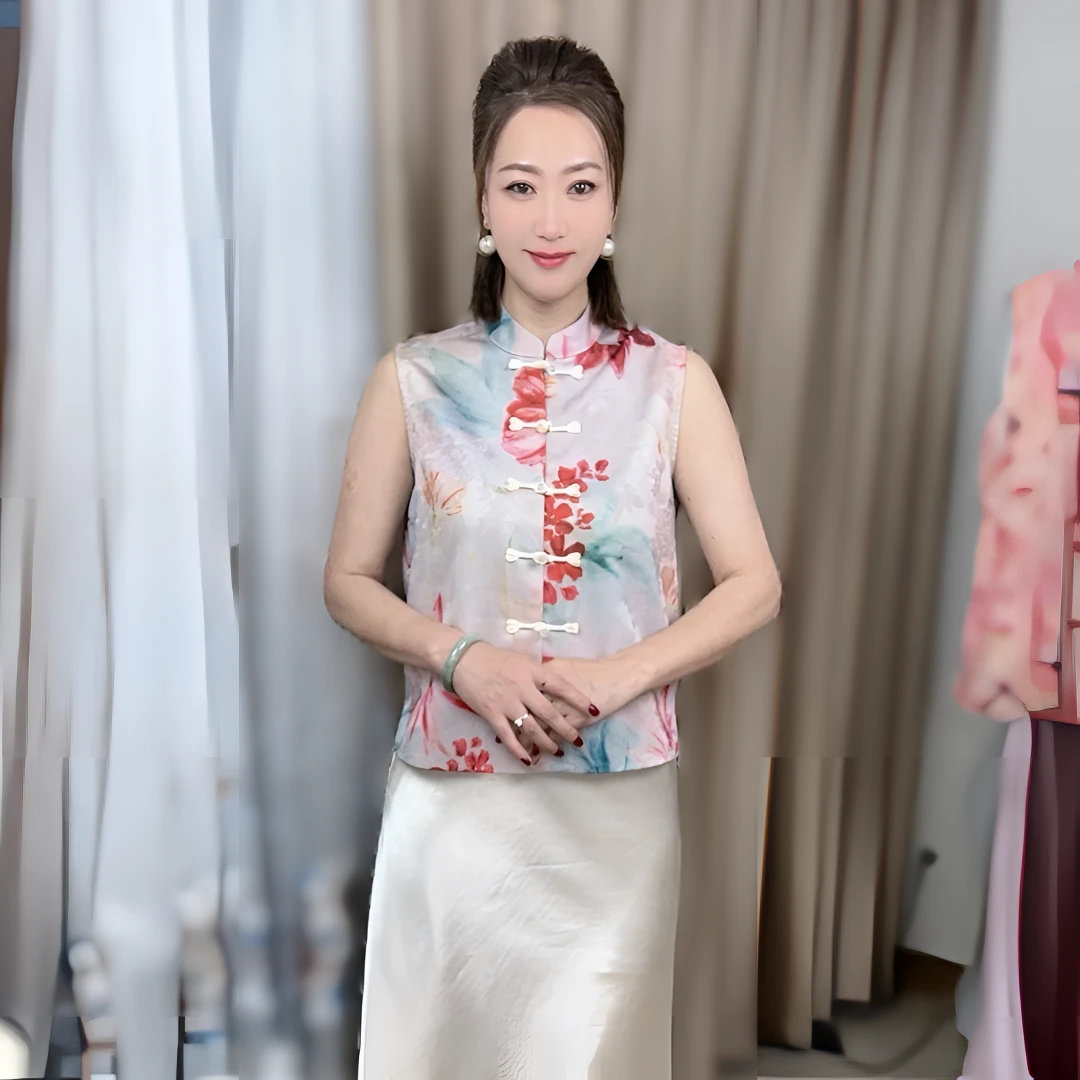25116夏季国风提花盘扣立领马甲新款新中式时尚显瘦气质洋气马甲