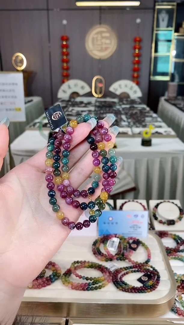 未镶嵌老矿碧玺彩虹三圈手串6mm+碧玺多样性发货一条mz