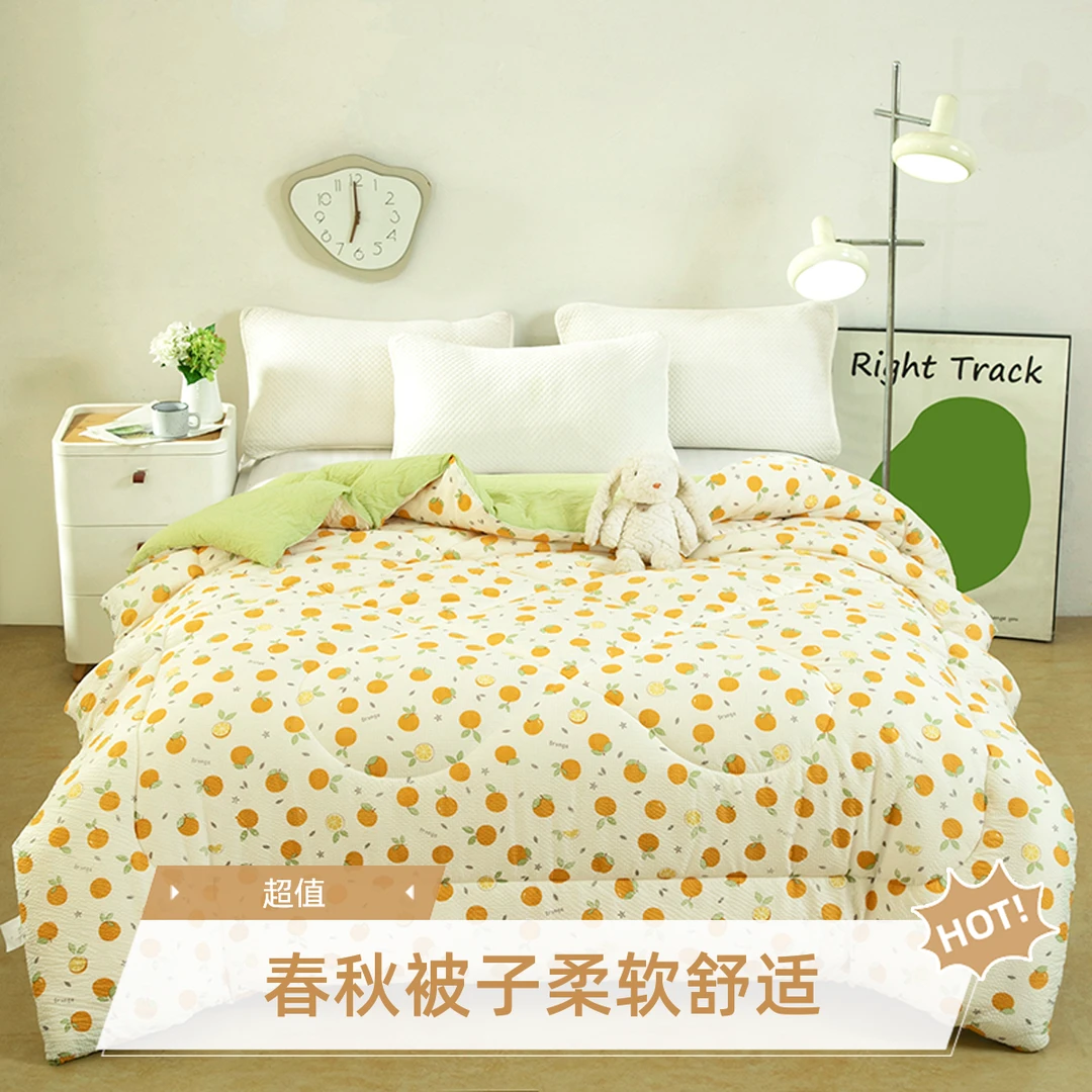春秋被3-6斤薄被子柔滑泡泡棉学生宿舍空调被亲肤透气印花柔软