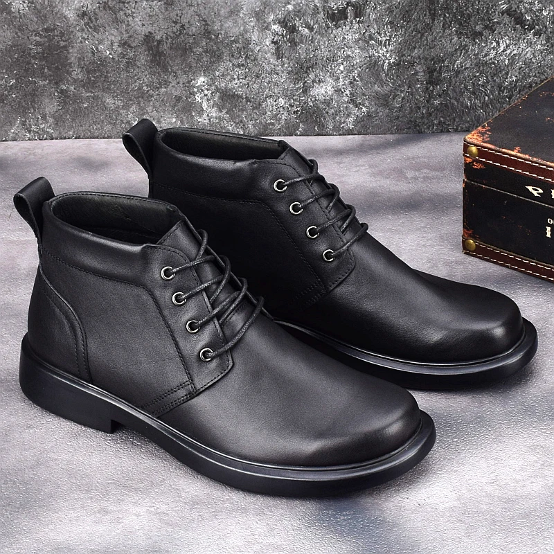 CATIA SELI秋冬新款皮鞋真皮商务中帮马丁靴厚底软皮休闲男士皮靴