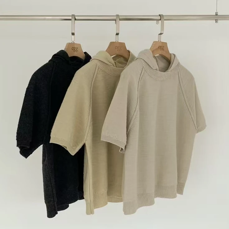 东大门eg连帽纯色短袖针织衫毛衣/NO退换