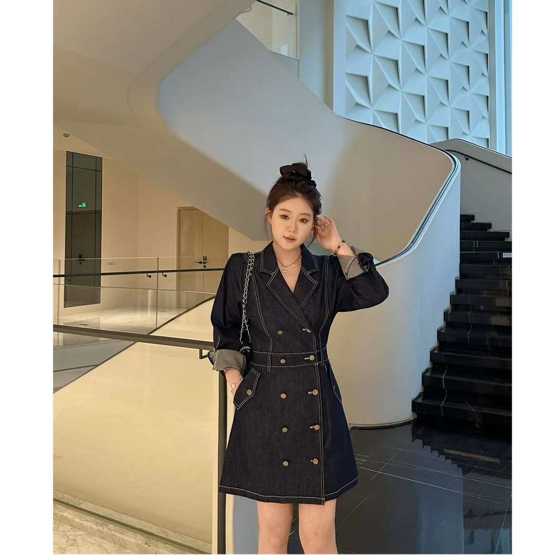 琪琪怪怪大码女装【加尔东尼市场】仿牛仔明线气质连衣裙D16448QD