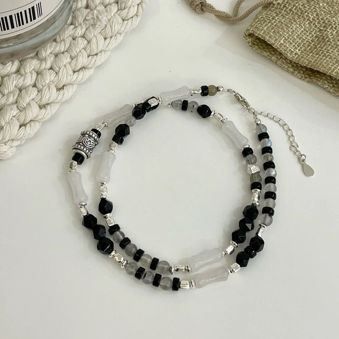 链子925银 【白竹】手工百搭复古串珠拼接时尚简约款【D4466】气质