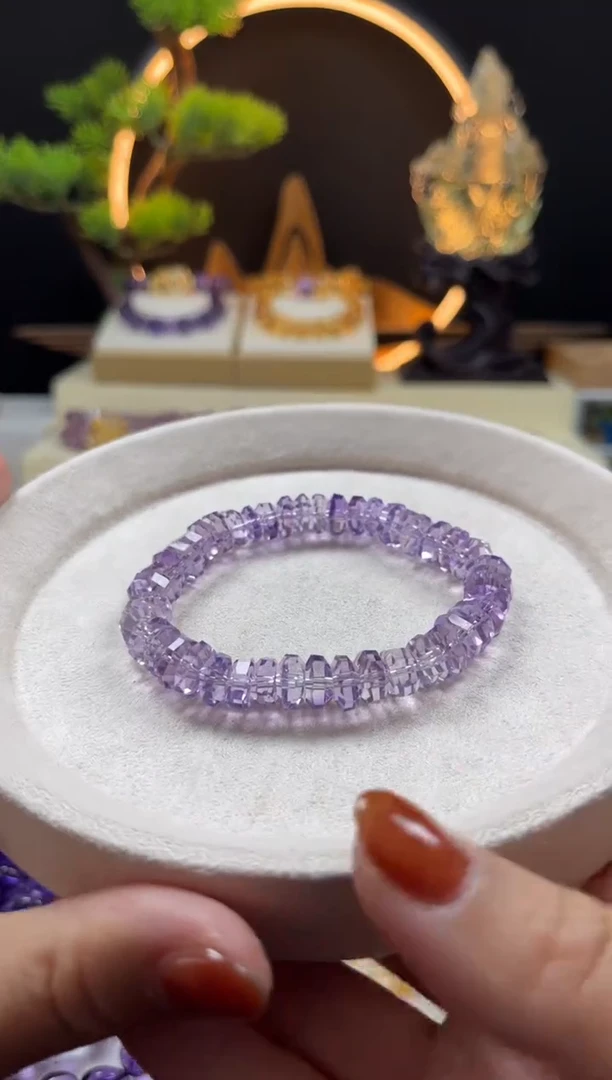 未镶嵌手链紫晶天然紫水晶烟花切面手串9mm