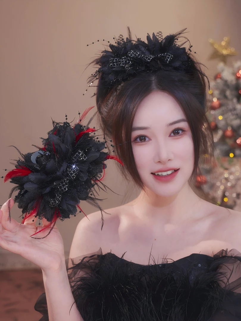 高级感纯手工重工设计师款式显发量毛毛13公分鲨鱼夹抓夹3318