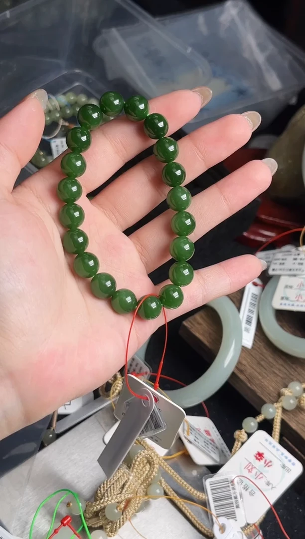 未镶嵌手串和田玉卡10俄七碧玉 圆珠9011486