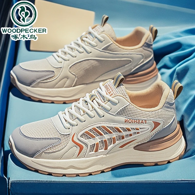 【正品】啄木鸟春季透气轻便跑步休闲运动男款增高网面防臭阿甘鞋