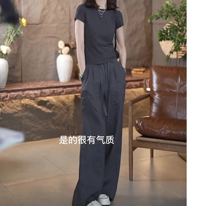 夏季新款两件套显瘦小众减龄设计感休闲运动套装阔腿运动休闲