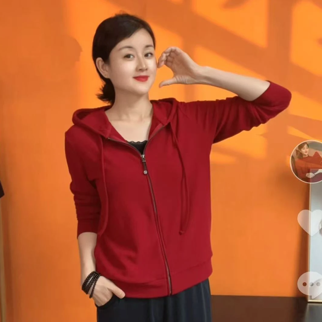 春秋季新款双面德绒连帽休闲百搭开衫女士长袖带帽宽松外套9226款