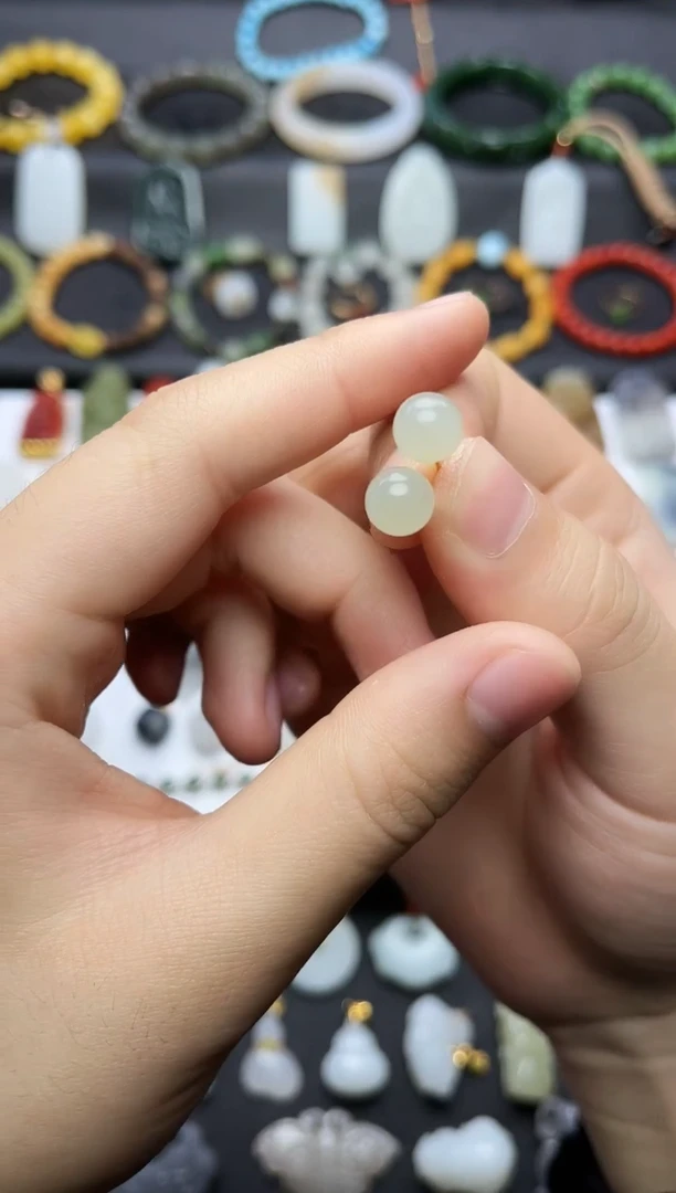 银S925镶嵌和田玉耳饰晴水耳钉06