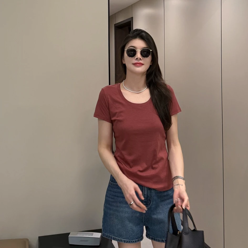 F.A[至简]进口匹马棉桑蚕丝亚麻t短袖女夏季必备冰凉百搭修身