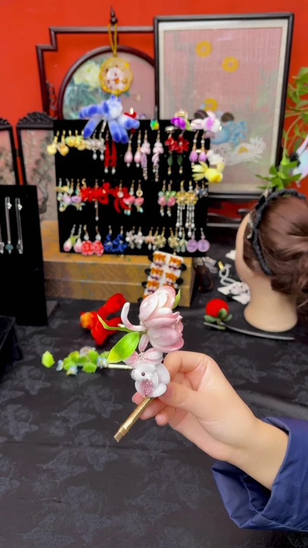 刺绣沂**呀非遗手工绒花饰品