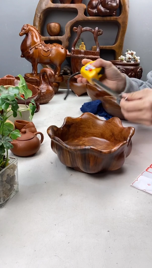 香樟木50微瑕荷花果盆/尺寸21*21*10