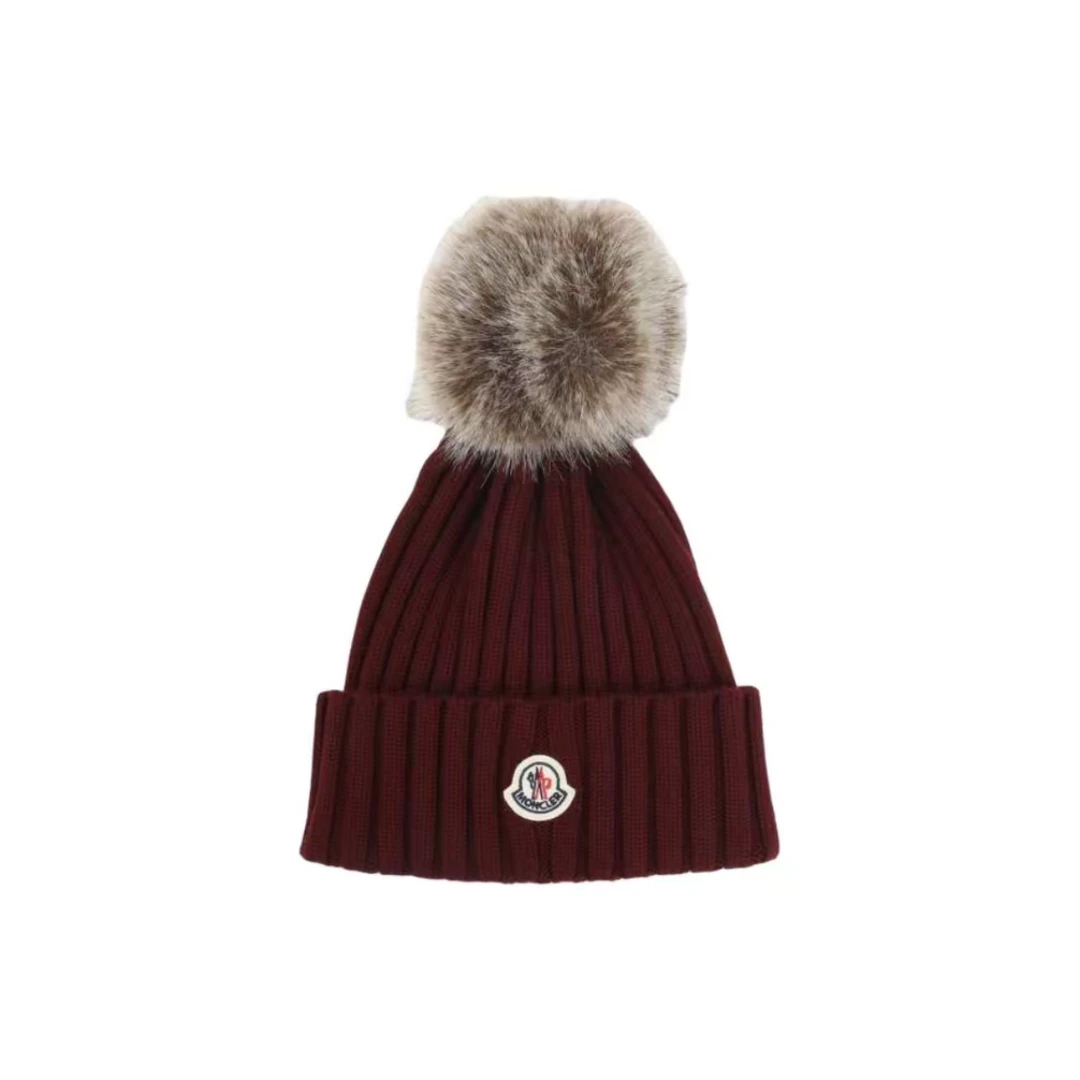 未使用 MONCLER 经典徽标LOG毛球针织毛线帽