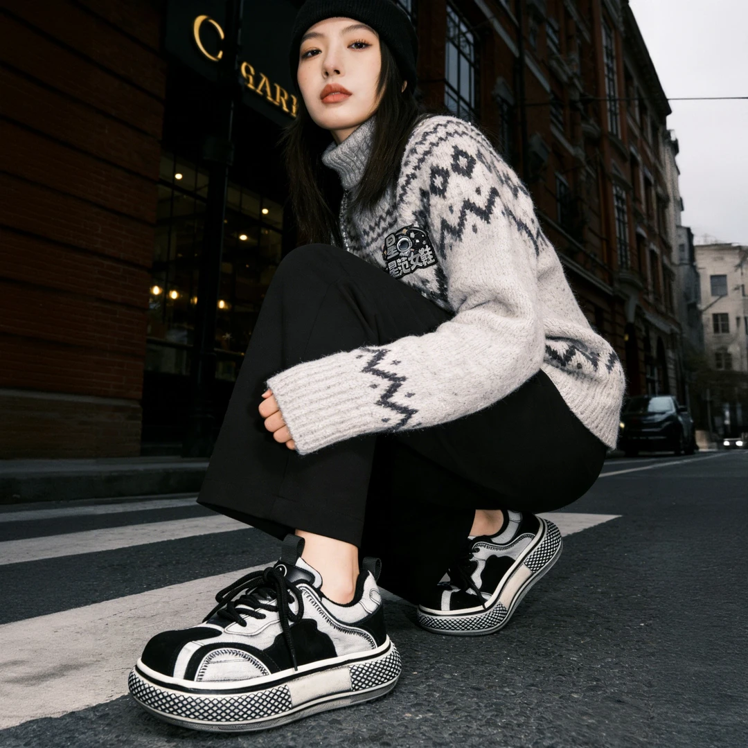 老爹鞋面包鞋跟高5.5厘米四季款单里冬款大棉黑色灰色红色擦色ins