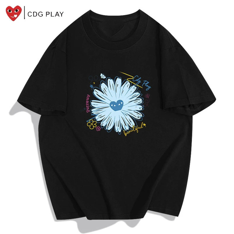CDG PLAY爱心雏菊短袖女2025夏季新款百搭潮流宽松T恤