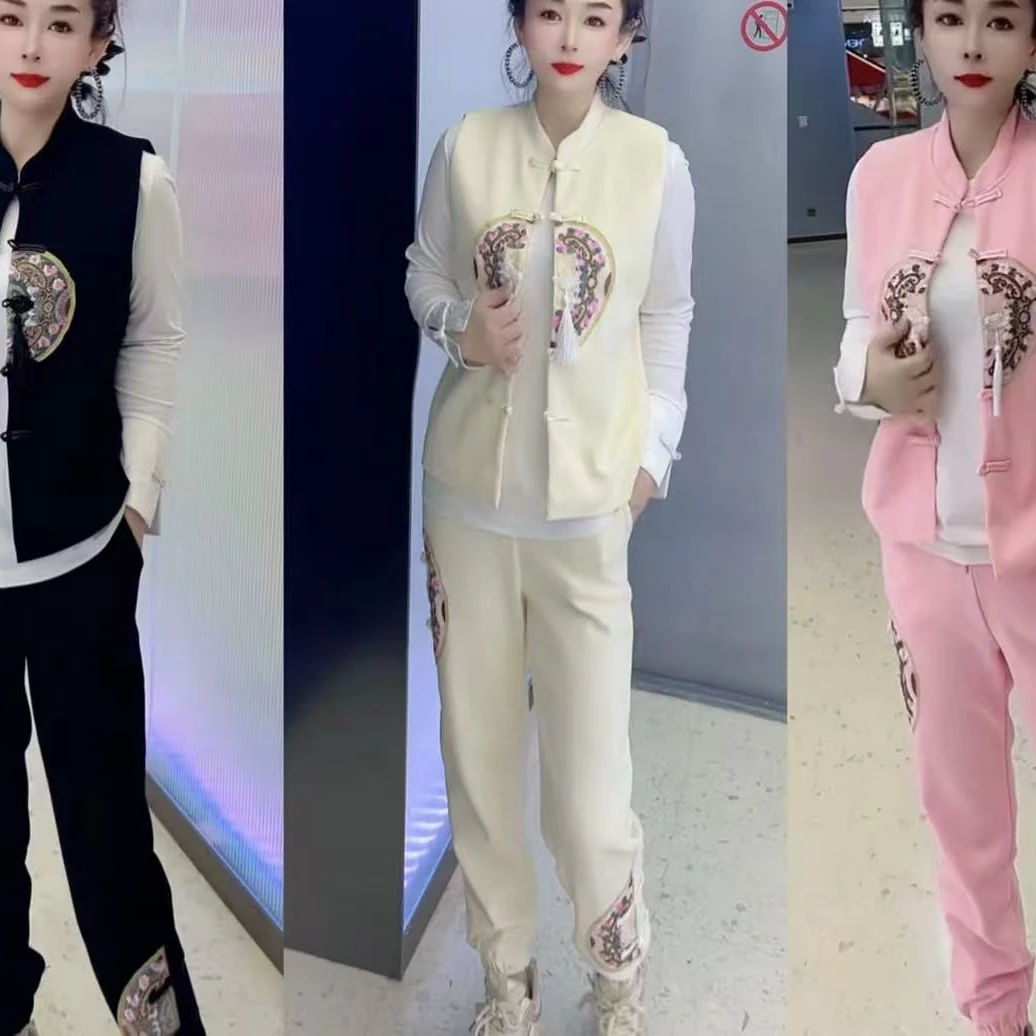 1382春季新款国风三件套马甲+裤子+衫舒适百搭洋气