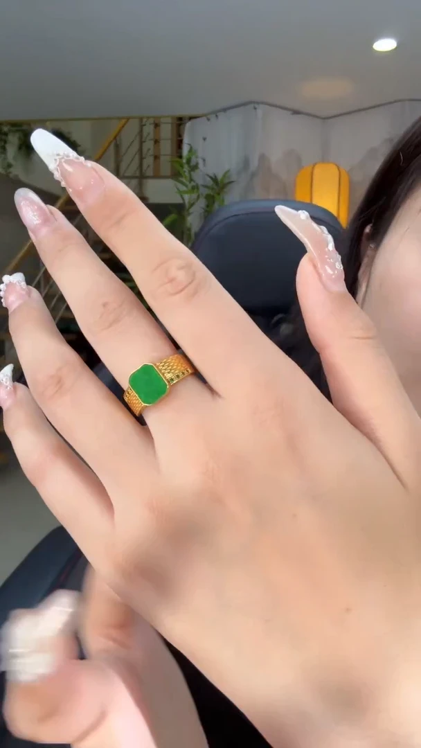 【闪购商品】翡翠戒指银S925镀金镶嵌天然缅甸翡翠A货戒指