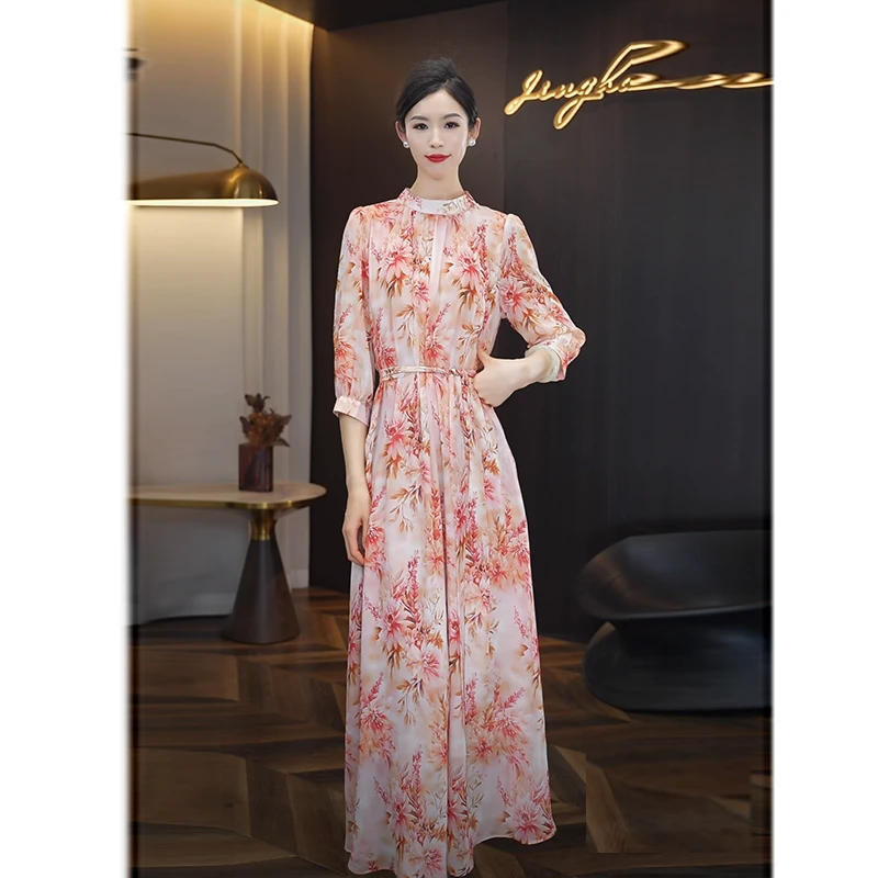 印花连衣裙女2025夏季新款气质高级感大摆长裙优雅气质时尚裙子