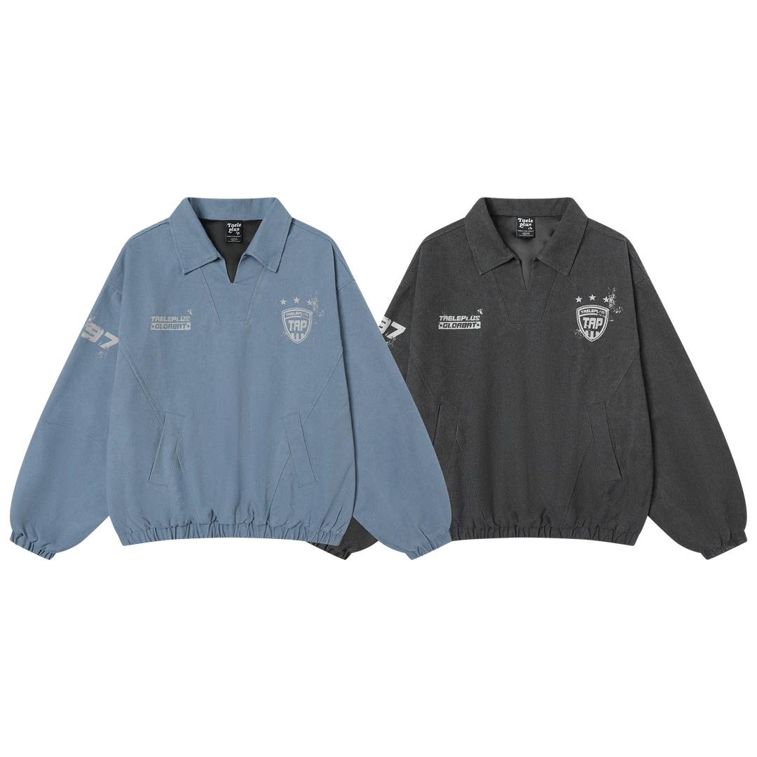 TAELE PLUS国潮复古套头训练服外套 水洗做旧印花套头夹克TP104