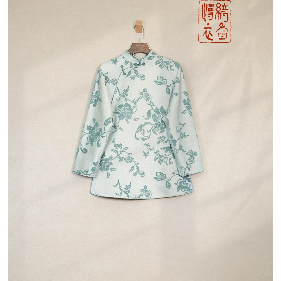 【绮香慢衣】秋冬新款真丝-立领缎里漳绒上衣