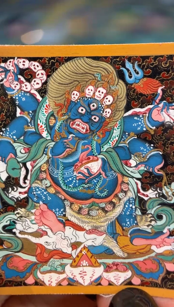 吊坠汏*纯手绘唐卡-顶卡大黑天