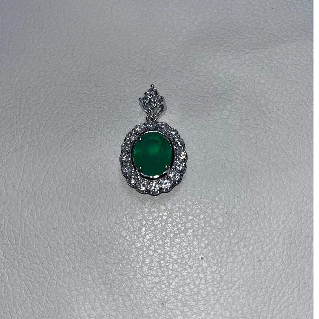 铜合金合成锆石吊坠 气质轻奢时尚绿色复古精致镶嵌坠链383