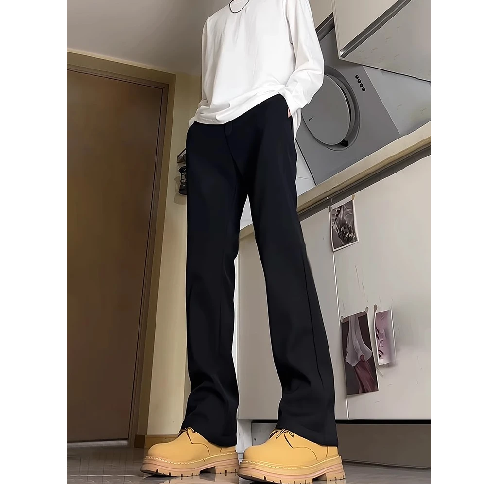 黑色弯刀西裤男款休闲慵懒风裤子垂感直筒春秋直筒微喇西装裤