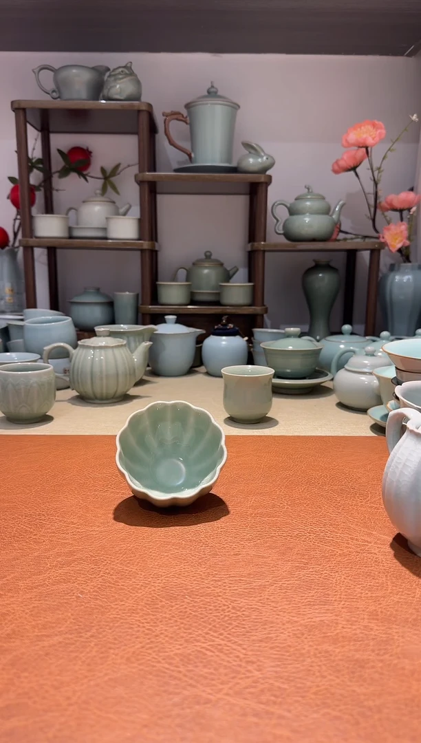 其他花口杯 主人杯品茗杯咖啡杯餐具 豆绿釉一级精品一