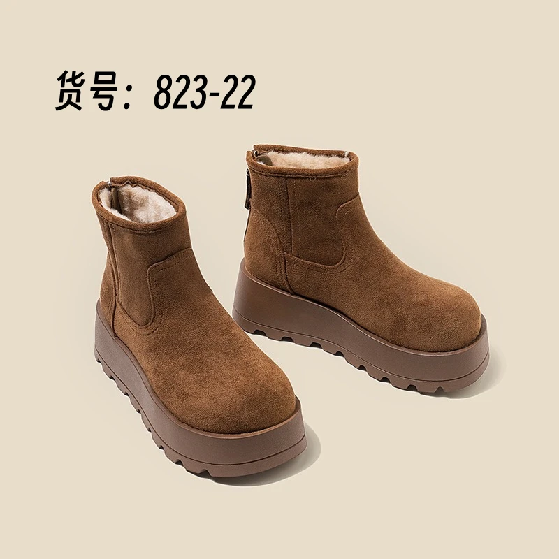 货号：823-22 时尚百搭牛反绒冬季英伦加厚厚底后拉链勃肯雪地靴