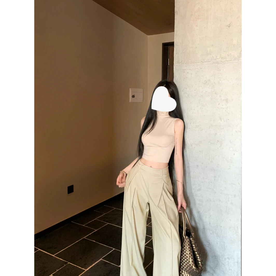简约基础款纯色半高领背心T恤女夏季辣妹紧身短款露脐打底衫上衣