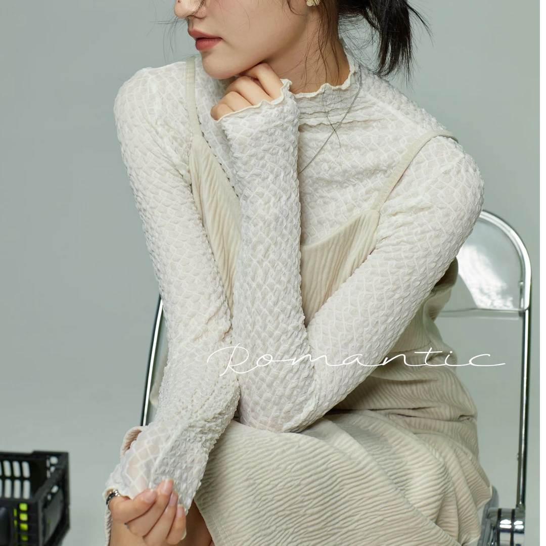 220702#泡泡蕾丝打底衫女网红气质洋气时尚百搭显瘦春秋