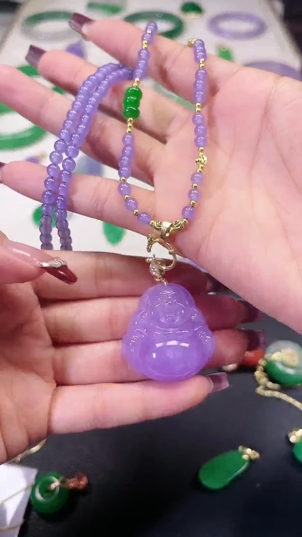 【闪购商品】翡翠颈饰14K金镶嵌紫翡佛30