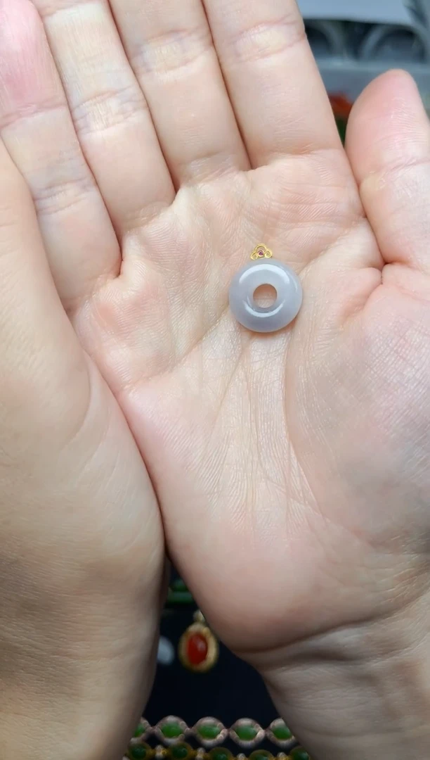 和田玉18K金镶嵌颈饰甜甜圈06