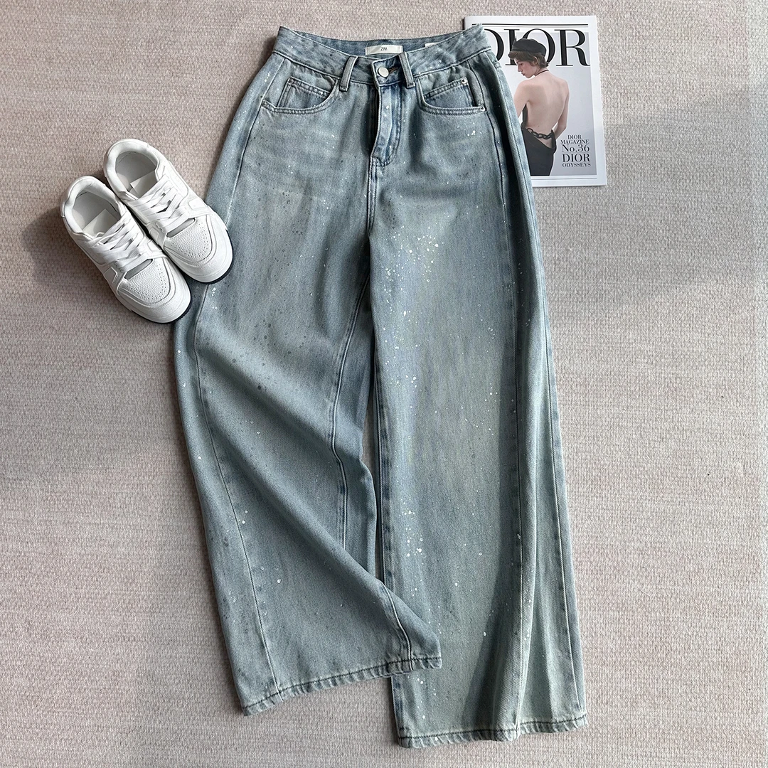 时尚百搭高腰显瘦阔腿牛仔裤 8002