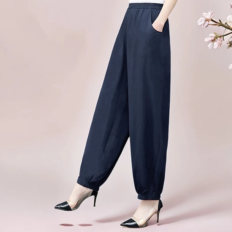 棉绸灯笼裤女士休闲裤夏季薄款广场舞裤民族风花裤高腰宽松阔腿裤
