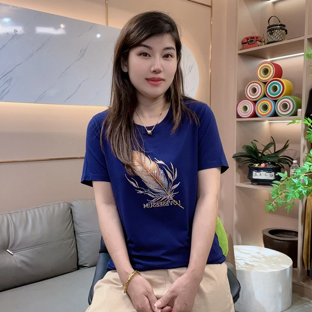 怡特美【羽毛】["夏日穿搭"]百搭圆领防紫外线女装短袖T恤256672