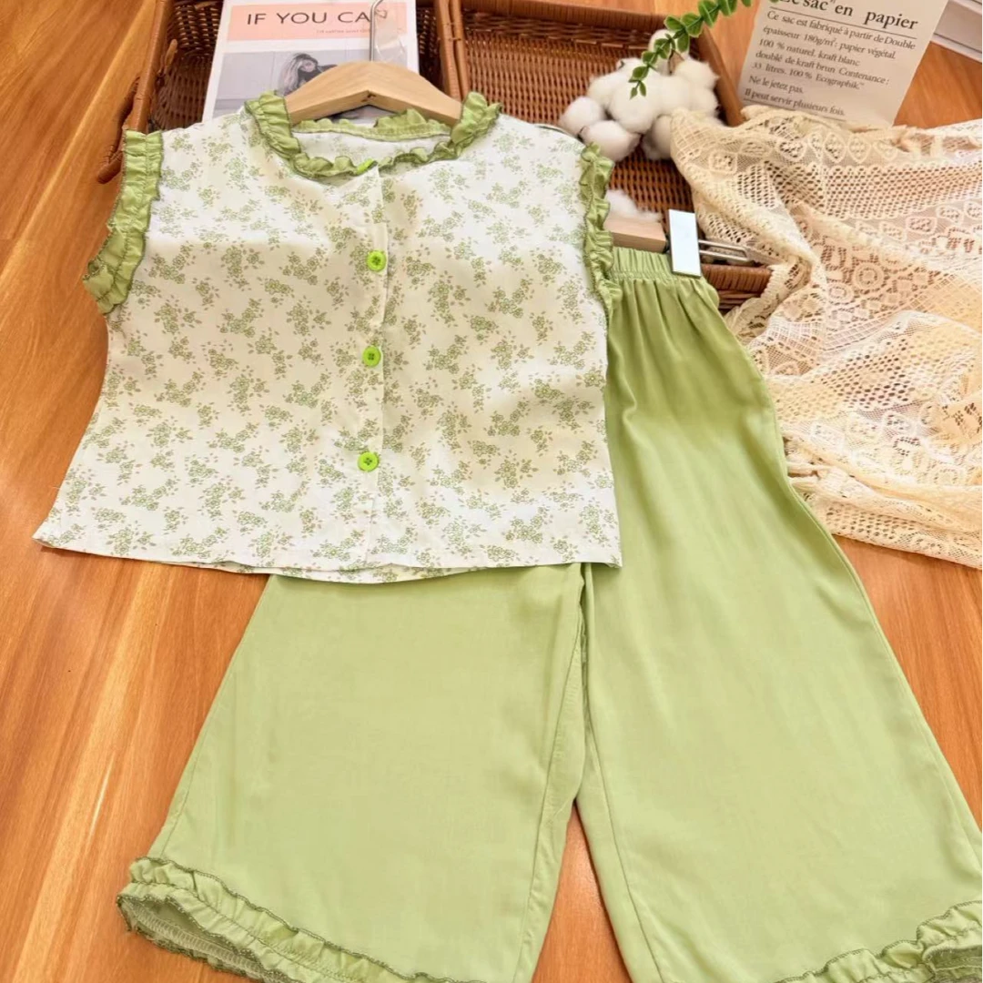 童装套装儿童女碎花女宝夏季家居服薄款男女通用上衣韩版七分套装