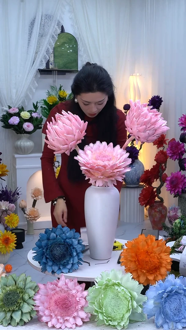 永生洋蓟樱花粉3头【叶片有伤】8056