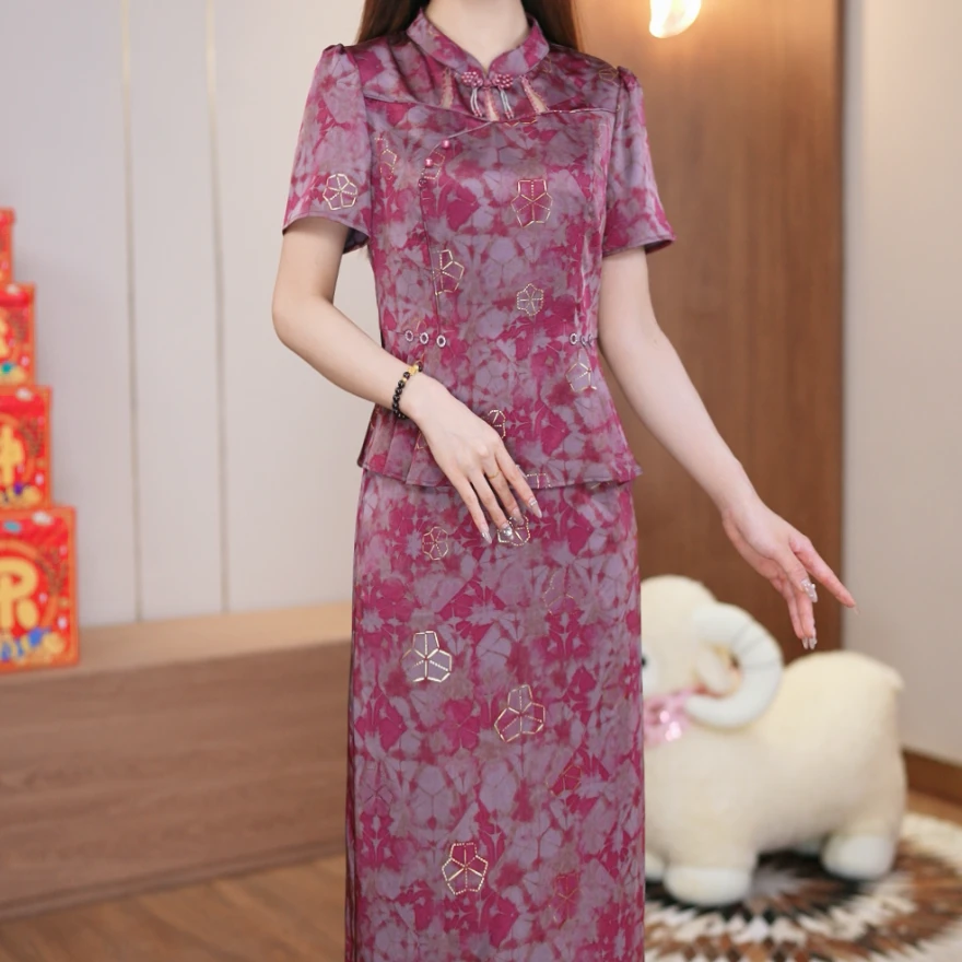 【鑫鑫直播专享】2025新款桑蚕丝大码夏季套裙真丝中式显瘦高端女装