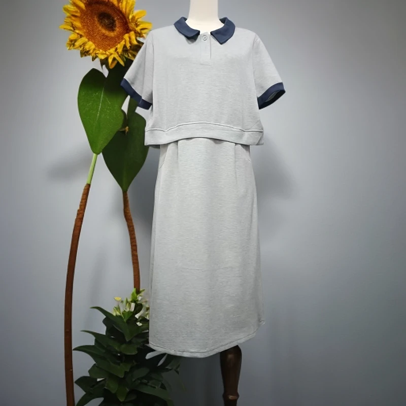 夏季娃娃领撞色假两件修身显瘦连衣裙T276