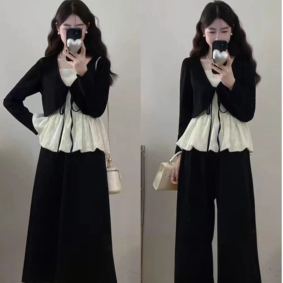 （清货）一整套大码胖mm韩系假两件蕾丝上衣独特高级套装女2001