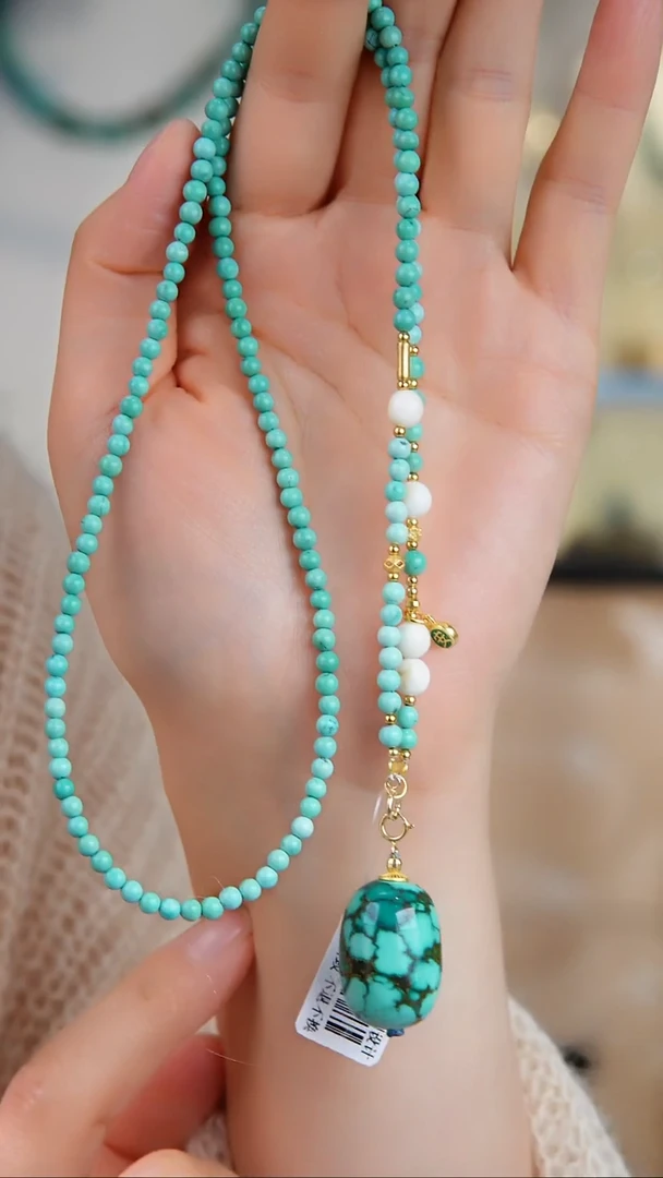 银S925镀金镶嵌绿松石项链1