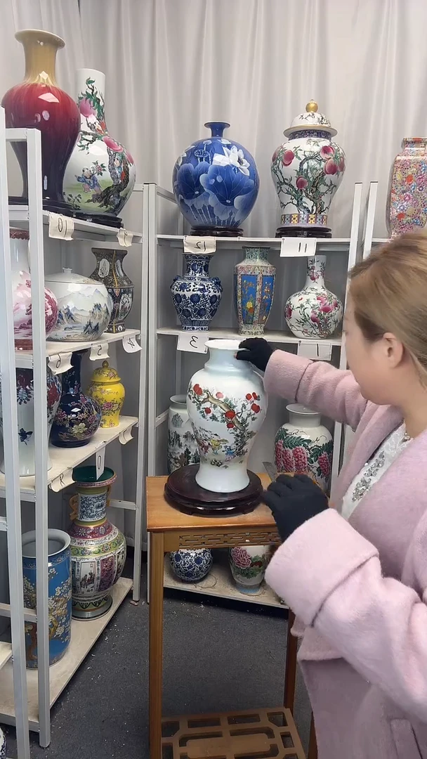 摆件陶景德镇高白泥事事如意冬瓜花瓶