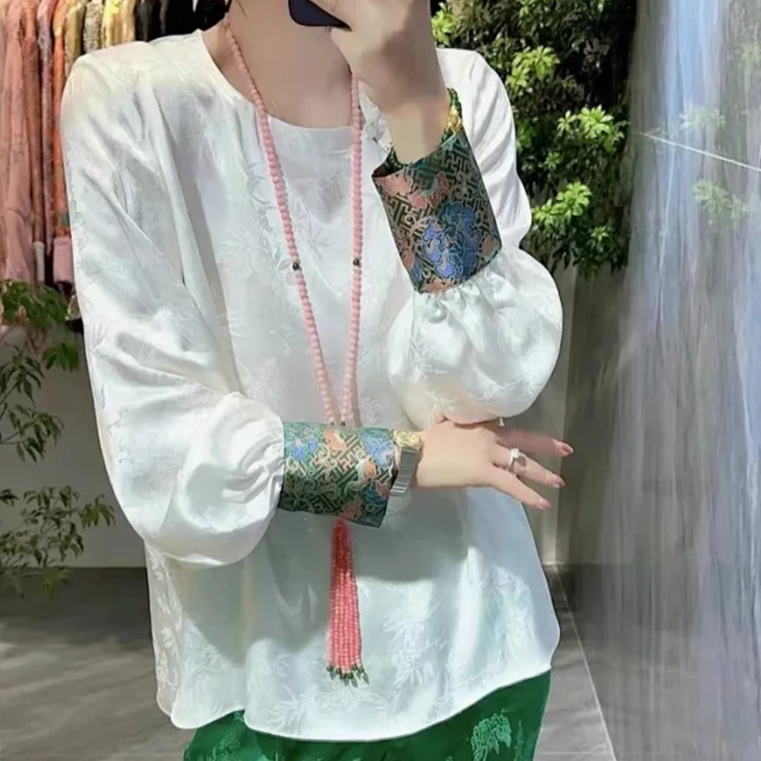 lCS丨提花撞色袖上衣