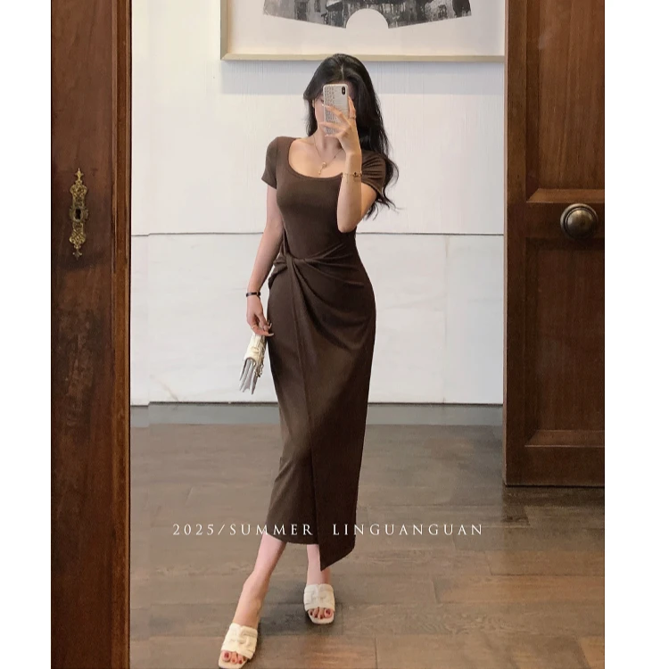 【可可西里】莱赛尔掐腰设计连衣长裙夏季轻熟气质显瘦后妈裙