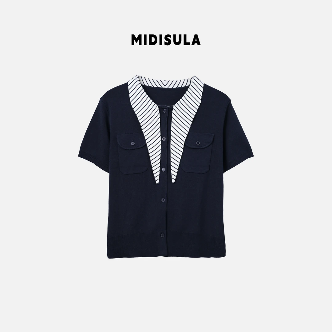 MDSL·新款洋气轻奢翻领双口袋短袖针织短袖#0556