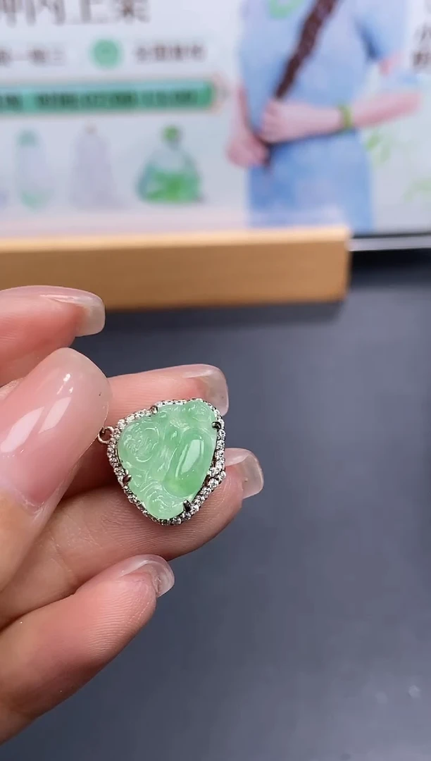 银S925镶嵌定制翡翠天然翡翠A货87